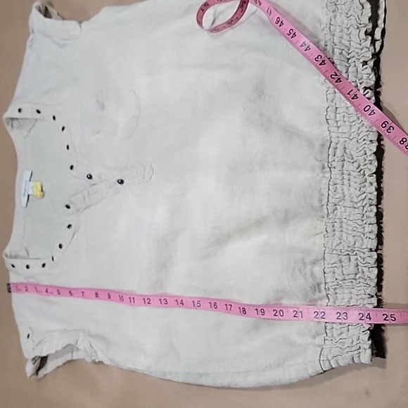 Style & Co Size 10 Oatmeal Colored 100% Linen Studded Neckline Short Sleeve Top - Picture 9 of 12